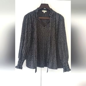 Max Studio Polka dot pleated tie blouse